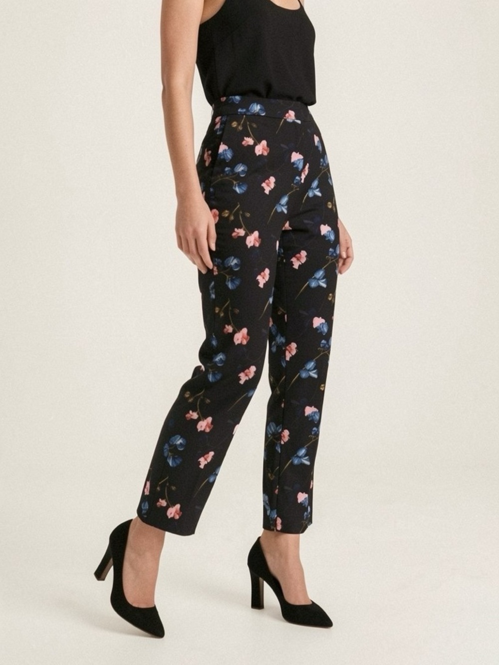 CYNTHIA ROWLEY FLORAL TROUSERS BLACK PINK BLUE WOMAN 8